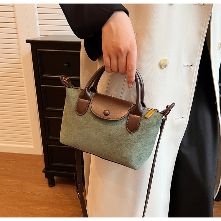 French-style popular matte leather dumpling bag for women, 2023 new Korean version fashionable top-handle bag, versatile crossbody bag