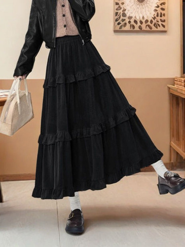 Velvet skirt for autumn and winter, high-rise velvet cake skirt, thickened umbrella skirt, A-line version, medium and long skirt, trend a
