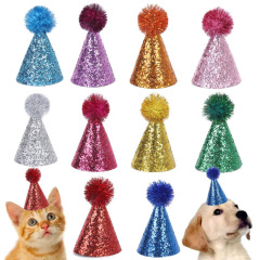 国境を越えた猫の祝日の誕生日帽子犬ペットパーティー装飾フラッシュ粉七彩毛球帽子メーカー卸売り