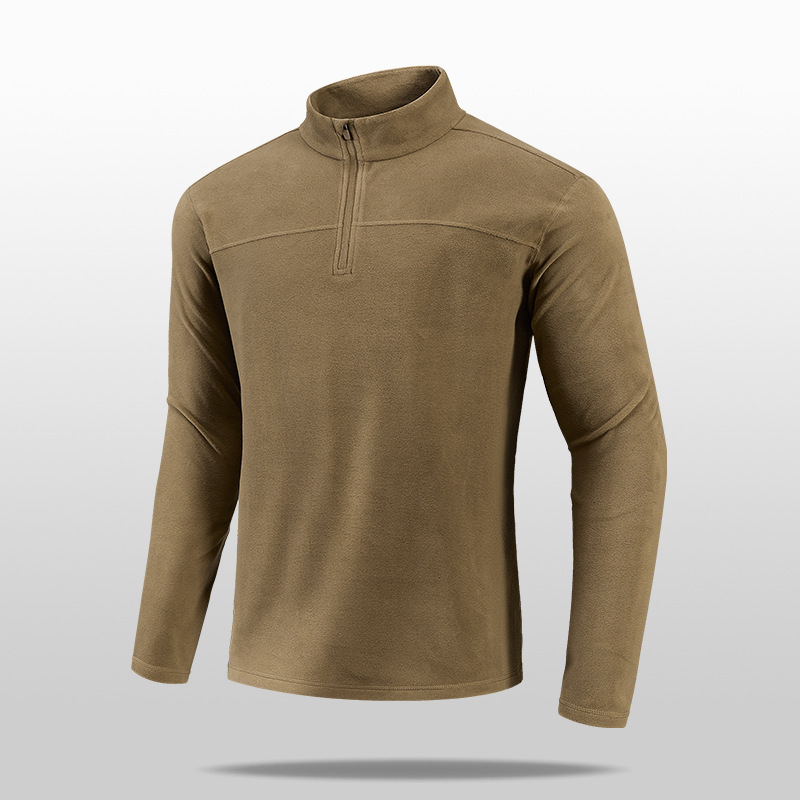 Spring and Autumn Men's Warm Fleece Jacket with Stand Collar, Half-Zip, Casual Sports Long-Sleeve T-Shirt Sweatshirt for Men