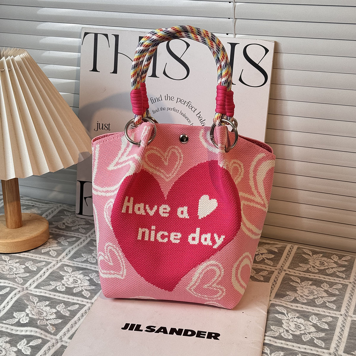 ニットハンドバッグ、ニッチデザインバケットバッグ、トートバッグ、ハンドバッグ、カジュアルで多用途なショルダーバッグ、ニットポータブルバッグ