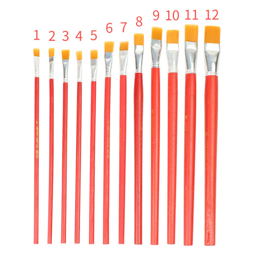 Red Handle Flat Nylon Brush Watercolor Pencil Set Children's Oil Painting Brush Watercolor Acrylic Brush Wooden Art Supplies