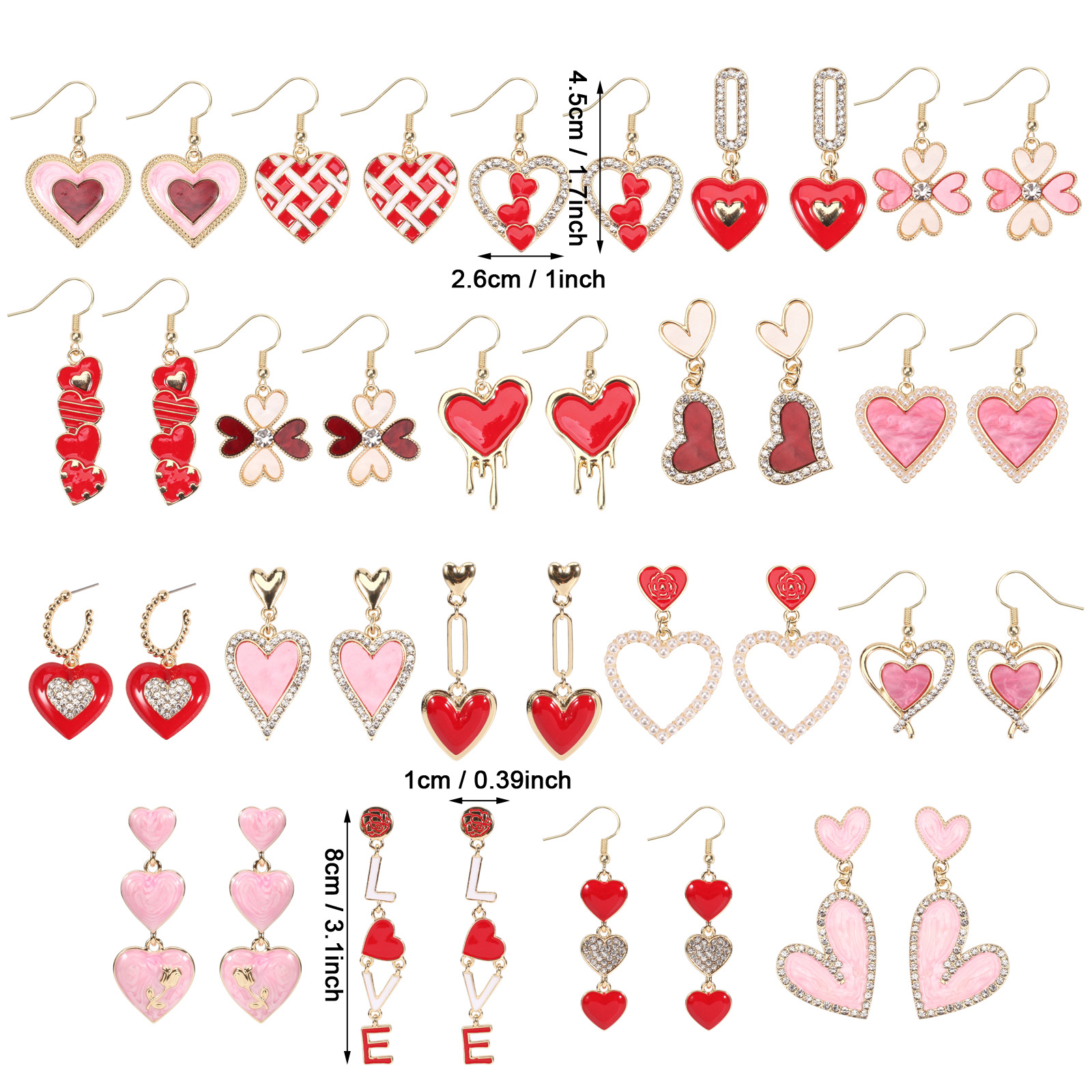 18g Weight Copper Ear Needle Material Rhinestones, Pearl Inlay Material Drop Earrings Classification 1 Pair Quantity Holiday, Daily Occasion Alloy Material Heart Shape Pattern Women's Gender Enamel, Inlay Design IG Style, Sweet Style 1 Pair IG Style Sweet Heart Shape Enamel Inlay Alloy Rhinestones Pearl Drop Earrings 无
