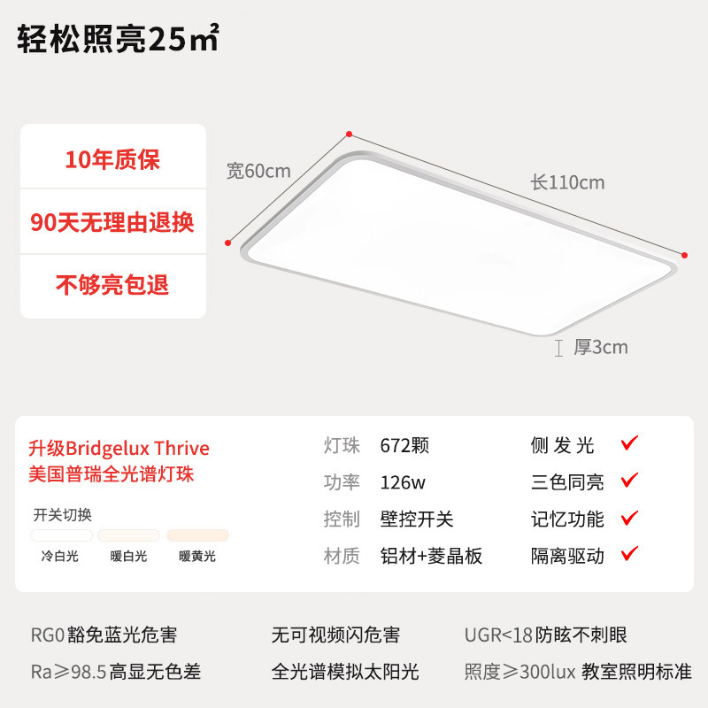 Chip Puri ultrafino, lámpara de techo de protección ocular de espectro completo, dormitorio principal, habitación de libro, sala de estar moderna simple, lámpara Zhongshan