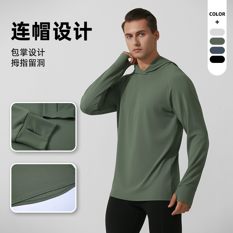 Ocio al aire libre deportes top de los hombres del otoño nuevo agujero pulgar suelta chaqueta con capucha running fitness suéter