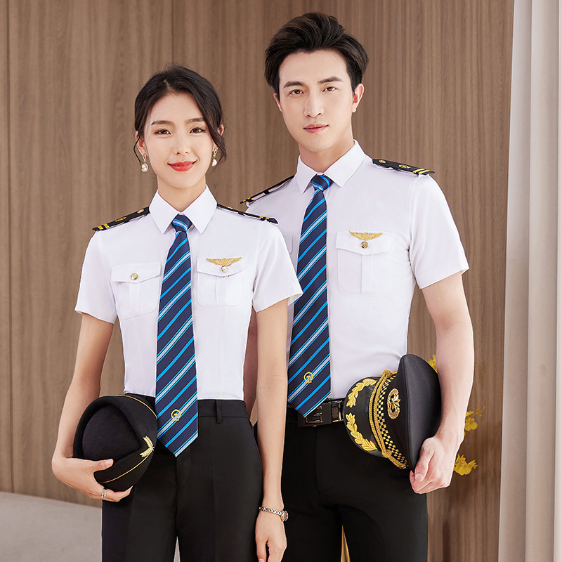 Railway Uniform Work Clothes Women's Sky Blue Short Sleeve Shirt Band Art Performance Shirt High Speed Rail Crew Uniform
