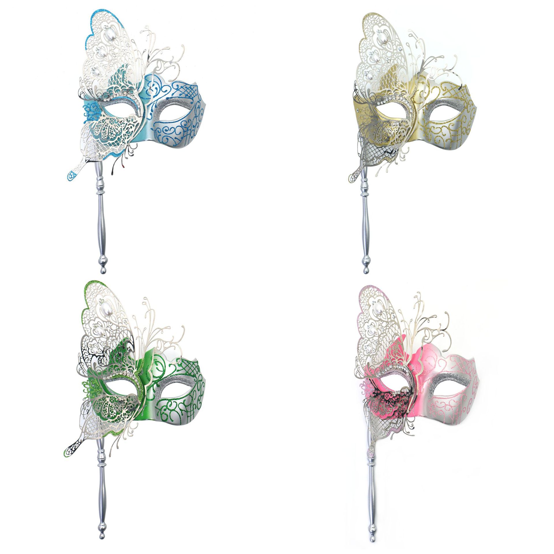 Ventas transfronterizas de diamantes de mano máscara de baile de maquillaje mariposa pintada de hierro forjado mitad cara máscara de carnaval sexy