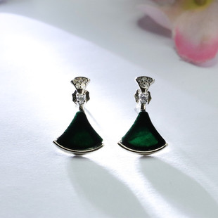 Xinyu S925 silver inlaid natural jadeite earrings ink Cui small skirt ear hook factory wholesale FC2080808