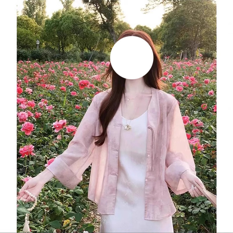 High-grade Lightweight New Chinese-style Sunscreen Cardigan Thin Women's Sling Skirt Outer Blouse Summer Tulle Top