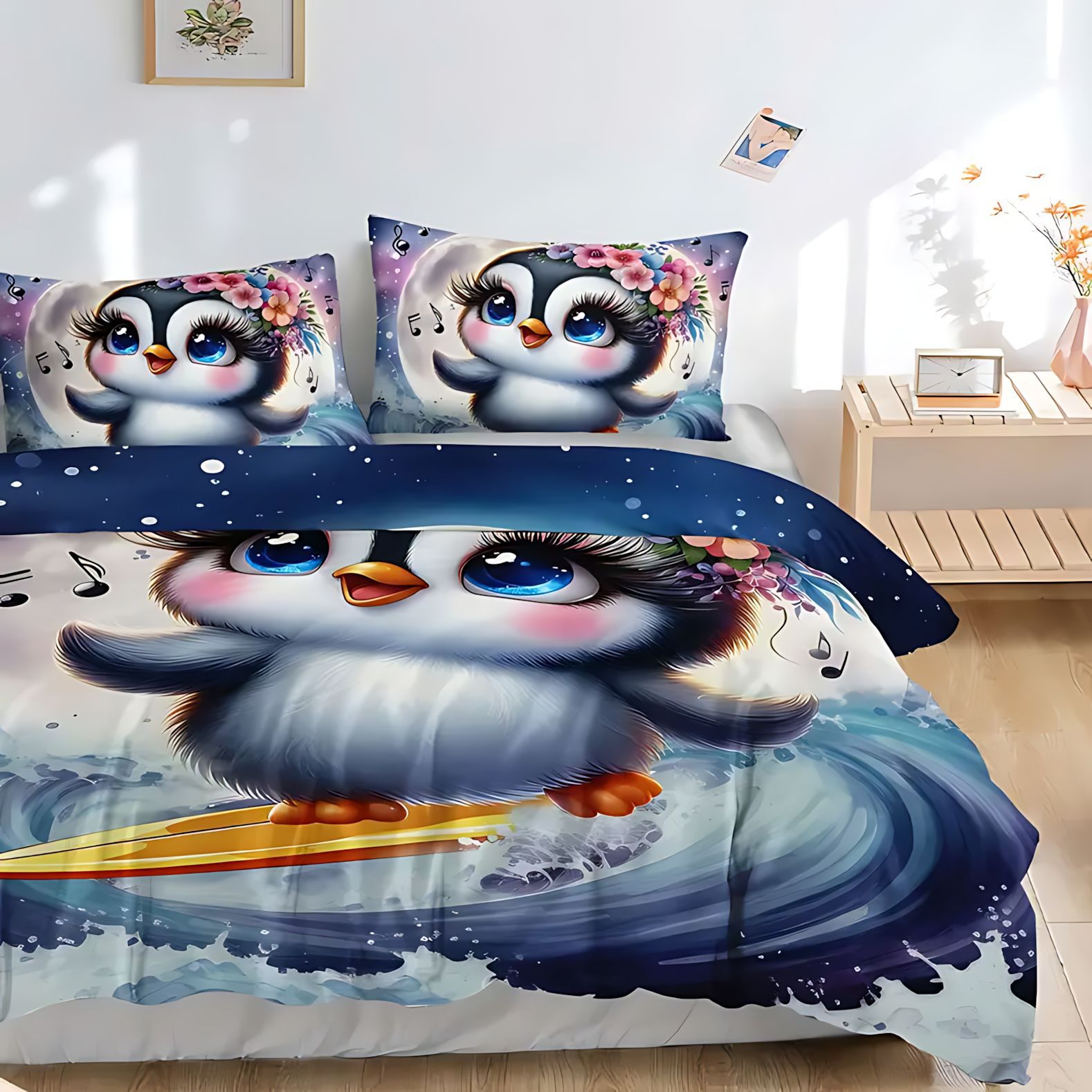 TEMU / JIT Transfronterizo Kit de colcha de cama de dibujos animados lindos pingüinos impresos digitales para diseñar