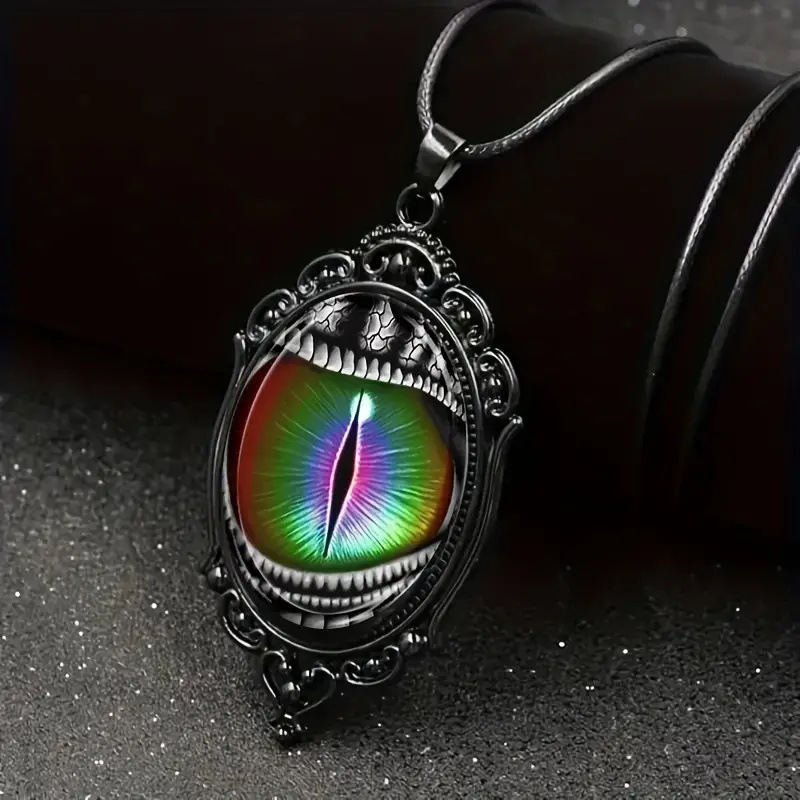 High Gothic Punk Victorian Style Pendant Necklace Black Photo Frame Fantasy Devil's Eye Black Necklace