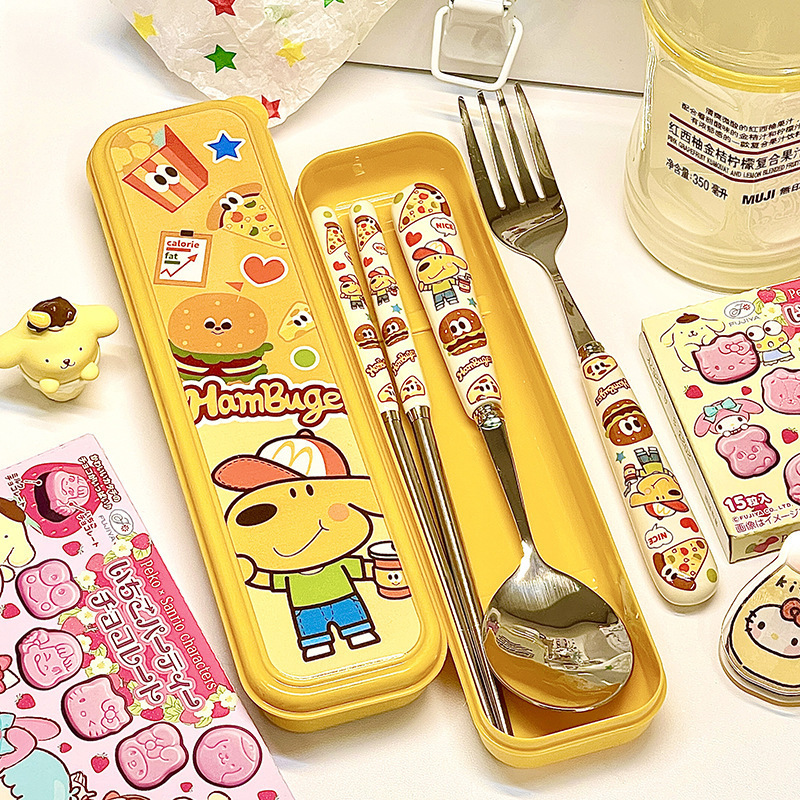 Keir Dog Hamburger 304 Stainless Steel Fruit Spoon Fork Chopsticks Cute Cartoon Dormitory Home Portable Meal suit