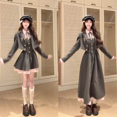 沃茨学院 日系氛围感jk制服甜美学院风外套收腰连衣裙秋季两件套