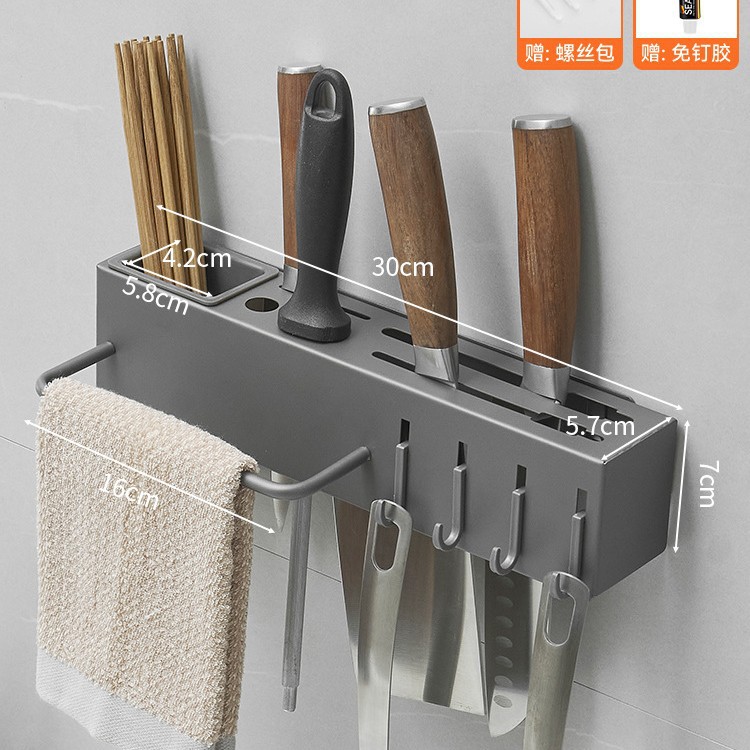 Pistola gris acero inoxidable portaherramientas jaula de palillos estante de cocina integrado almacenamiento de cuchillos tubo de palillos punzonado montado en la pared