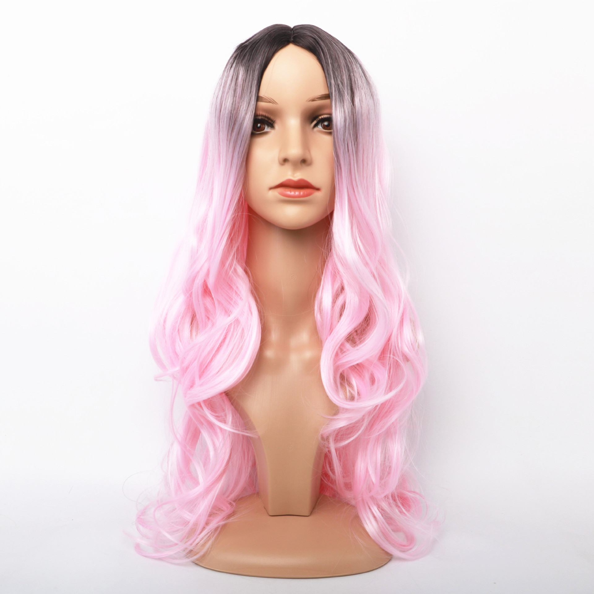 Perruque synthétique femme perruque noir dégradé rose longue sexy grande vague bouclés teints fibre synthétique bandeau cheveux_voghion.com