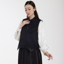 新中式国风复古无袖春秋女装立领新款气质文艺女开衫珠扣无袖马甲