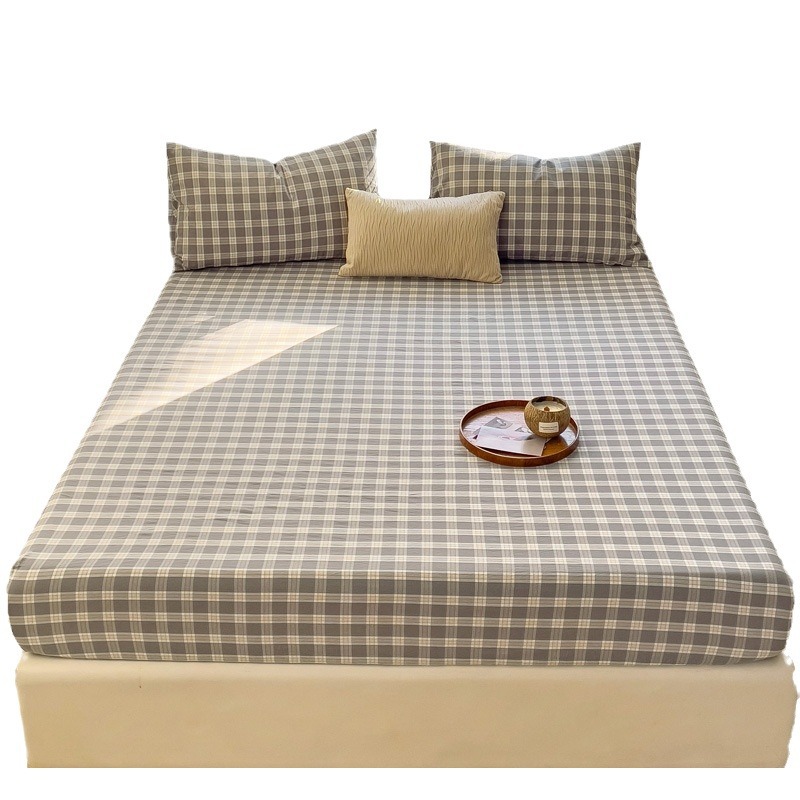 Ins少女心クリーム風格子水洗浄綿ベッドカバー全ベッドカバー席夢思マットレス保護カバー
