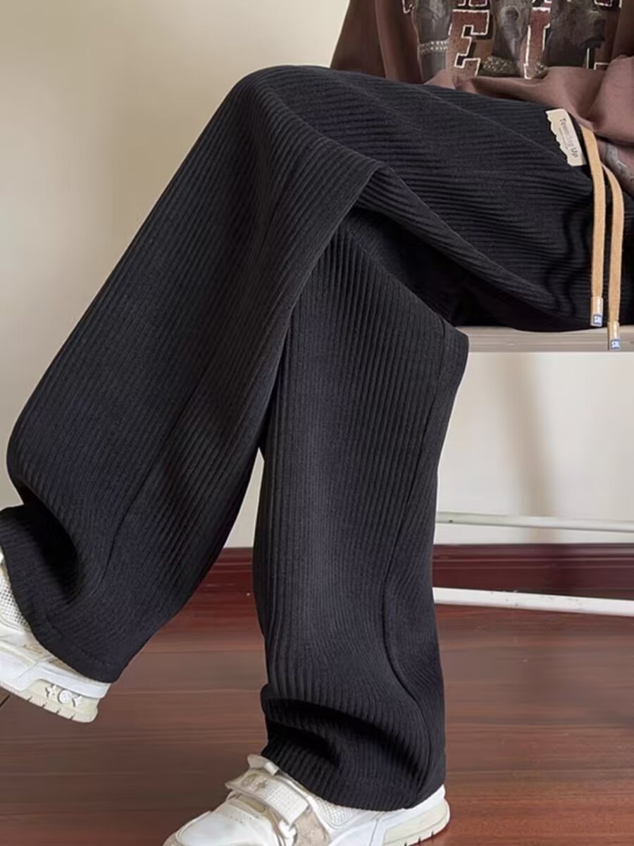 Pantalones de mecha gruesa de vello para hombres de otoño y invierno de alta calidad oversize pantalones deportivos de pierna ancha de tubo recto pantalones de hombre