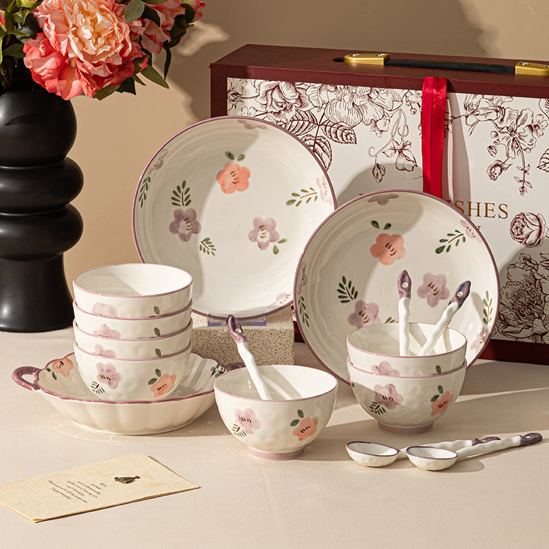 Nueva caja de regalo china, platos de cerámica, platos de regalo de alta cara, platos de cerámica, platos de regalo de boda, set de platos