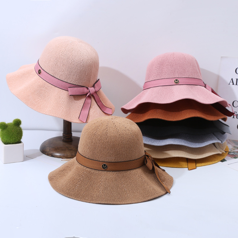Simple Style Style Wide Eaves Rim Women's Simple Style Solid Color Bowknot Wide Eaves Bucket Hat