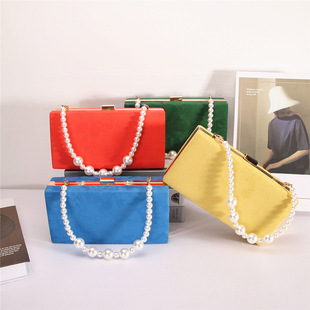 Fashion Pearl Chain Small Square Bag Dinner Dress Bag Shoulder Crossbody Bag White Collar Women's Bag Party Bag Wholesale