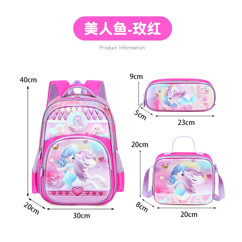 Juego de mochila escolar de nailon de tres piezas, mochila infantil para estudiantes de primaria, mochila ligera con ruedas, lonchera bonita