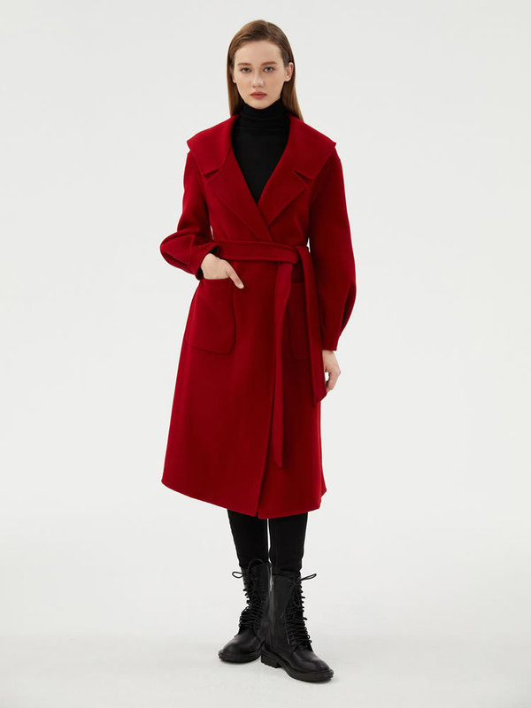 2022 Autumn and Winter Pure Wool Double-Sided Woolen Coat Women's Long Navy Collar Puff Sleeve Woolen Coat Loose Korean Style 2022 Autumn and Winter Pure Wool Double-Sided Woolen Coat Women's Long Navy Collar Puff Sleeve Woolen Coat Loose Korean Style