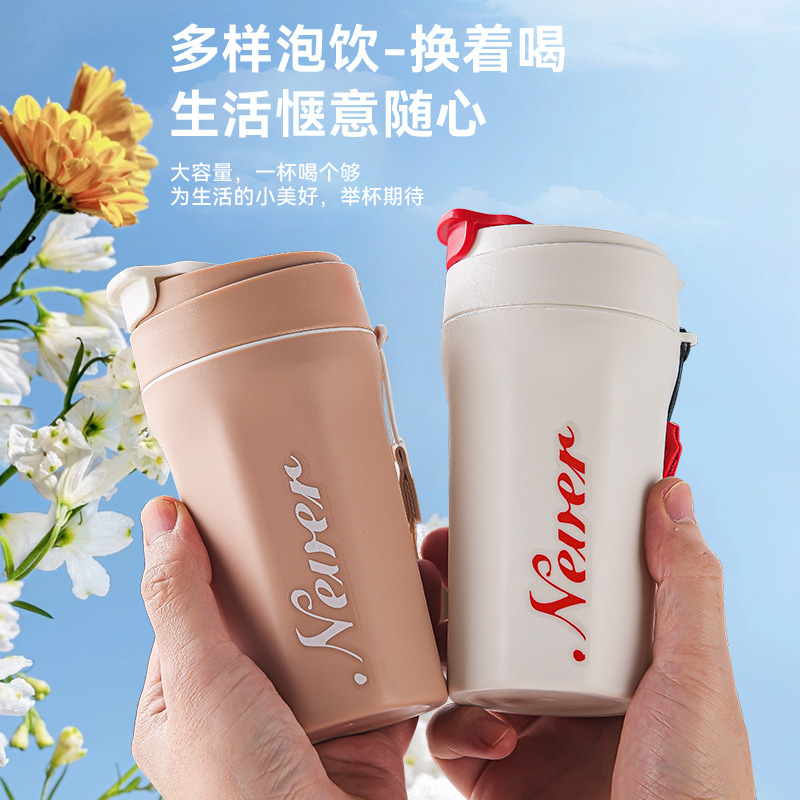 女の子向けのシンプルなガラスカップ、ストロー付きの見栄えの良いダブルドリンクカップ、オフィスコーヒーカップ、ポータブル学生カップ|undefined