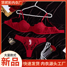 跨境刺绣内衣套装 性感聚拢文胸丁字裤两件套 外贸情趣内衣批发