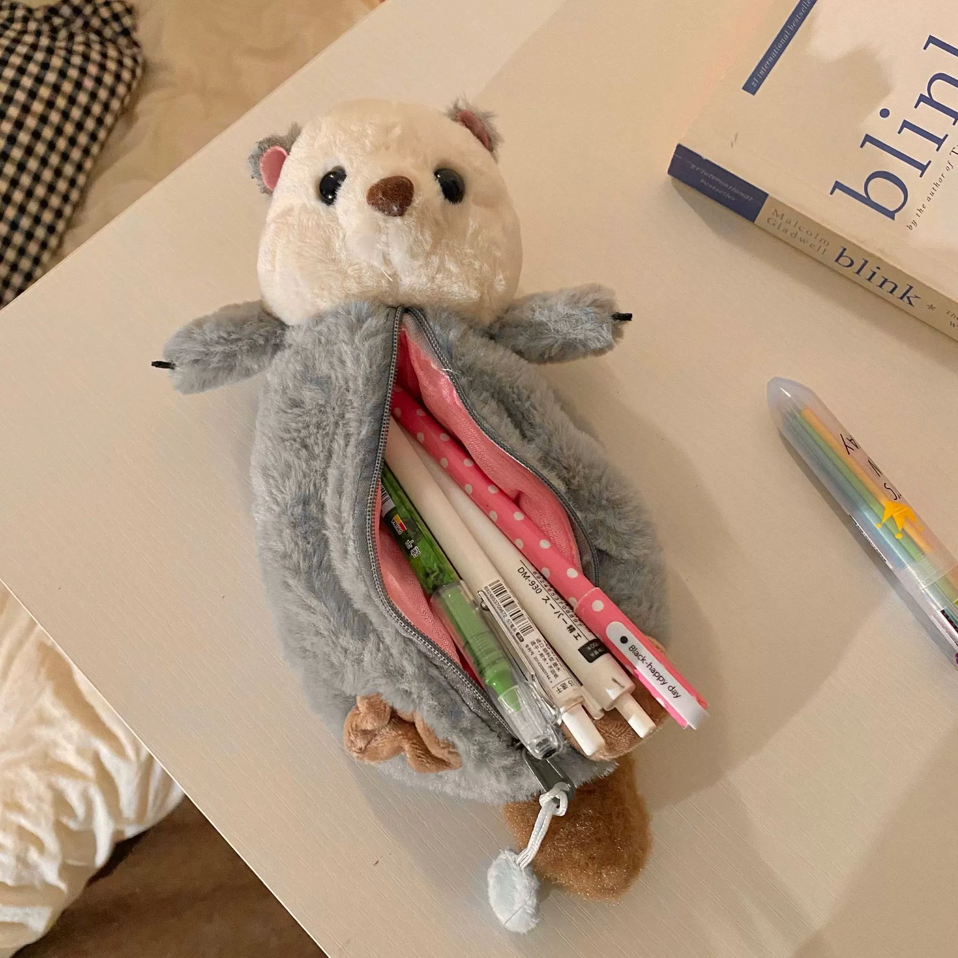 Cute plush capacious cartoon pencil case for students, for secondary school
