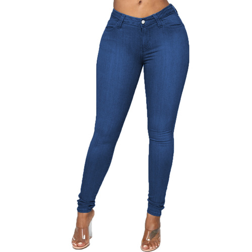 Autumn direct supply cross-border European and American style fashion black high elasticity small feet large size buttocks lifting women's jeans in stock 
