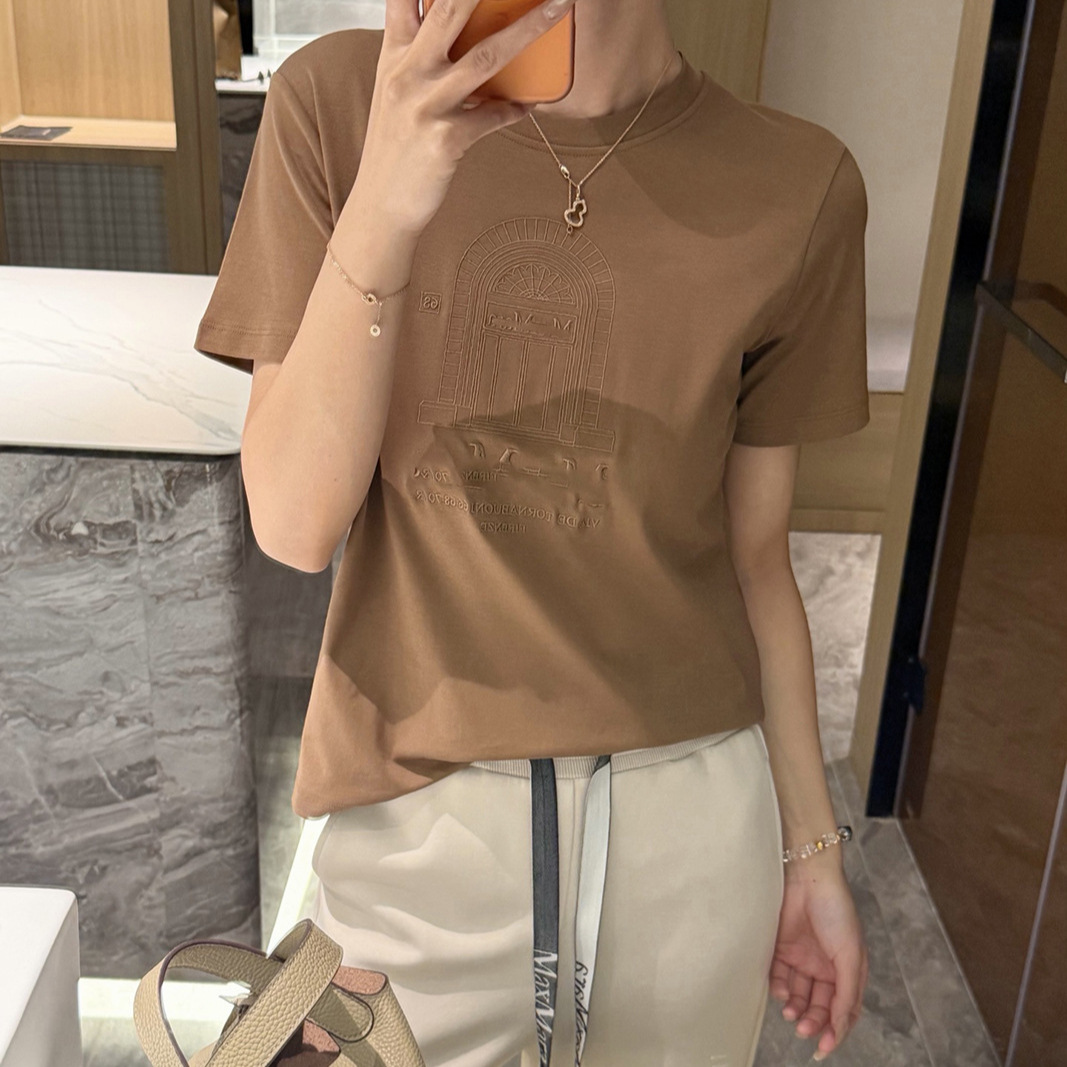 高货M家高端刺绣建筑S系列棉质轻熟简约短袖T恤女 2026早春新款
