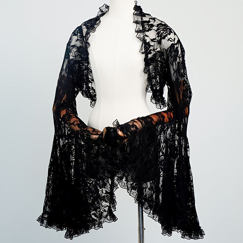 Summer 2026 New Sexy Cardigan Top, Dark Style, Slim Fit, Classic Lace Blouse for Women