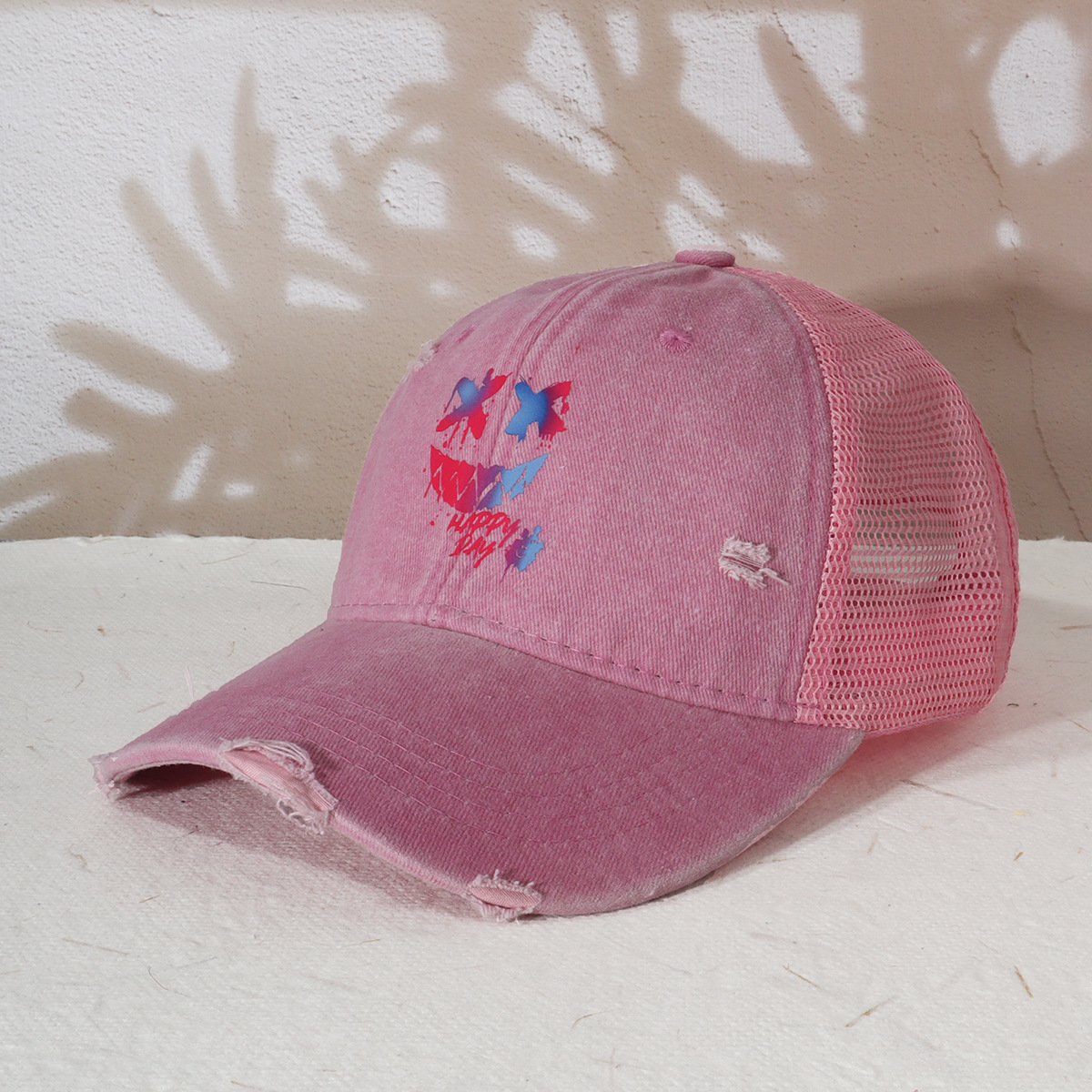 Unisex Men's and women's fashion casual do old vintage wash truck hat Demon smiley face printed baseball cap shade_voghion.com