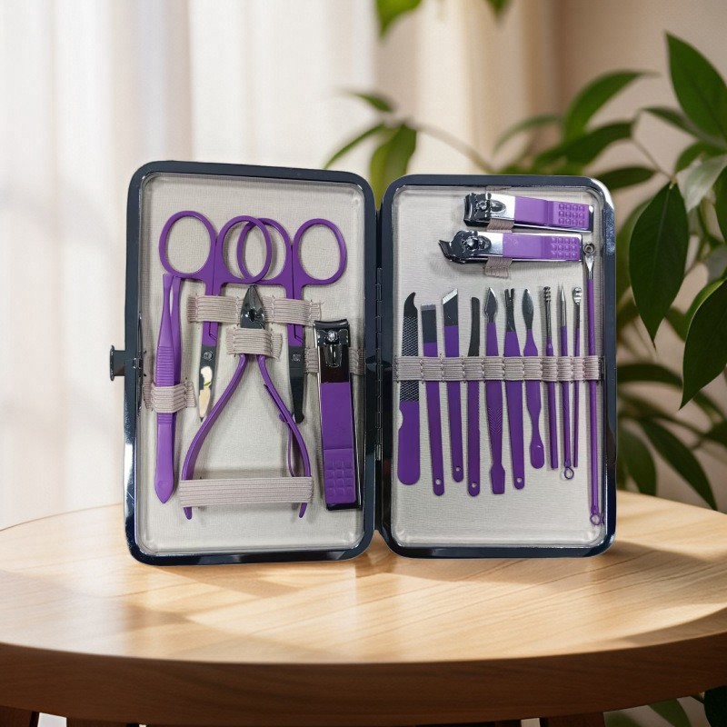 Confused purple 18 pieces suit peeling beauty tongs manicure pedicure combination