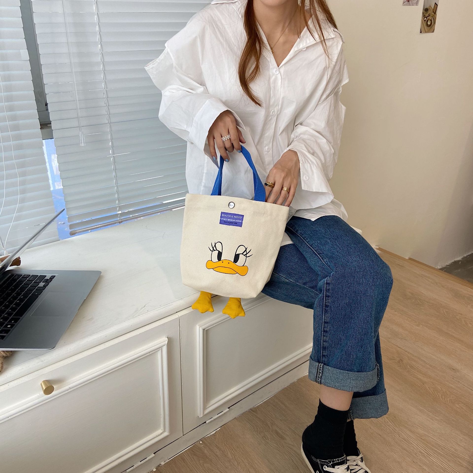 08312 Cartoon printed single-shoulder canvas bag, Japanese style, Korean version canvas bag, student large-capacity hand-held women's bag for commuting undefined