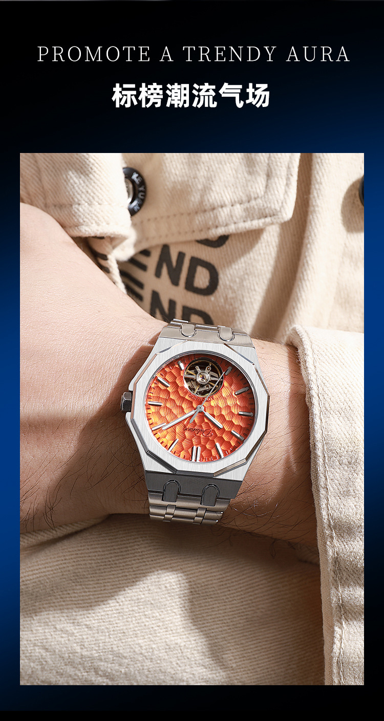 Durenwei Herren-Automatikuhr Tourbillon Stahlarmband