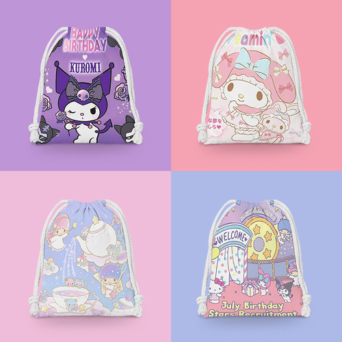 Cartoon family drawstring bag cartoon small cloth bag student miscellaneous storage bag cosmetic bag portable toiletry bag