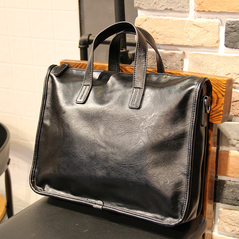 Casual Business Handbag Men's Briefcase Shoulder Crossbody Bag Trendy New Horizontal Leather Men's Office Bag