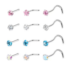 Cross-border Amazon European and American temperament diamond-studded thin rod stud star heart nose ring piercing jewelry wholesale