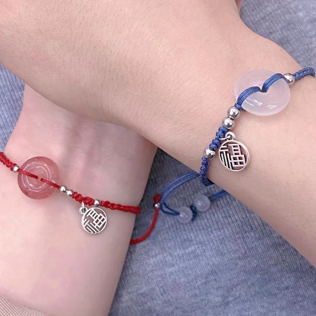 Peace Buckle Fortune Bracelet for Women, Red String Handmade Woven Bracelet, Niche Design, Trendy Best Friend Couple Jewelry