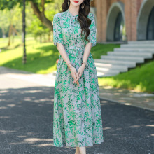 2025新款年轻款棉绸连衣裙轻奢高端感碎花妈妈人造棉裙子洋气外穿