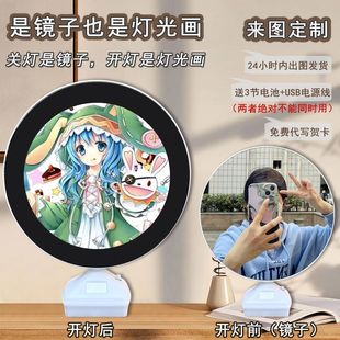High-looking date battle four-piece round mirror painting led luminous makeup mirror fill light birthday gift