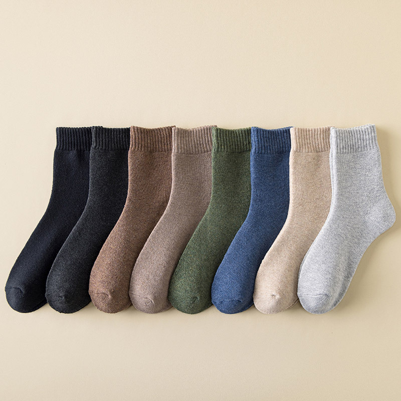Terry Socks Men's Autumn and Winter Thickeneded Warm Mid-Calf Socks Pure Color Simple Loose Socks Floor Socks Cross-Border Wholesale