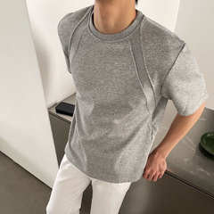 卸売りcleanfit宇宙綿は丸首半袖男性夏のアメリカ式ハードベスト正肩boxyショートtシャツをつなぎ合わせます。