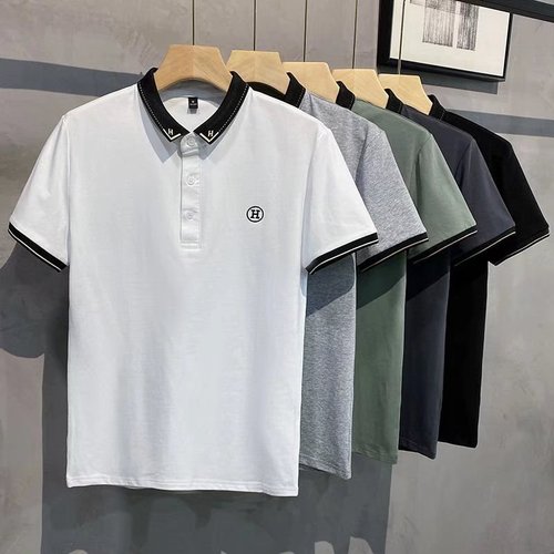 Men's Short Sleeve Polo Shirt Spring and Summer Trend Embroidered Small Label Korean Version Half Sleeve Youth Men's Collared T-shirt Embroidery