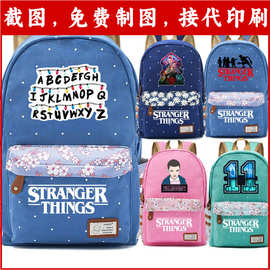 外贸热销美剧周边怪奇物语青少年学生书包韩版碎花男女双肩背包