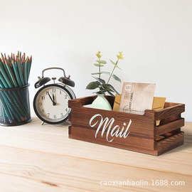 木质镂空板条收纳筐办公桌面整理木盒信封收纳盒储物便携式收纳盒