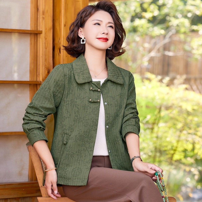 妈妈秋装外套翻领洋气时尚开衫中老年女装春秋季休闲夹克短款上衣|undefined
