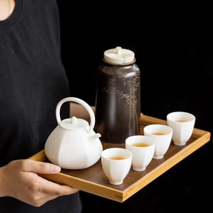 Simple mutton jade anti-scalding teapot tea leaf jar tea cup kung fu tea set suit household ceramic teapot wholesale
